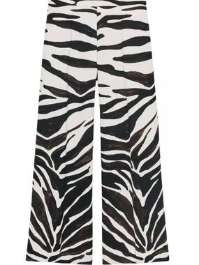 Zara Black & White Zebra-Print Wide Leg Trousers